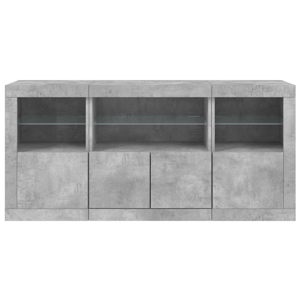 Skjenk Betonggrå med LED-lys 142,5x37x67 cm