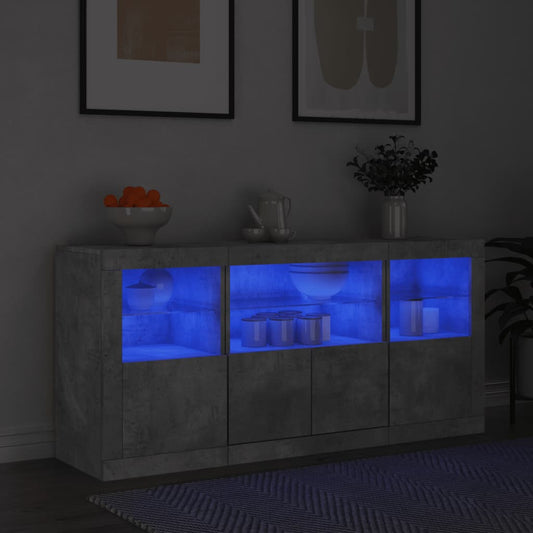 Skjenk Betonggrå med LED-lys 142,5x37x67 cm