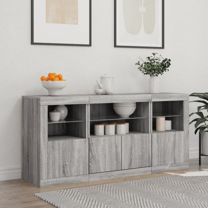 Skjenk Sonoma Grå med LED-lys 142,5x37x67 cm