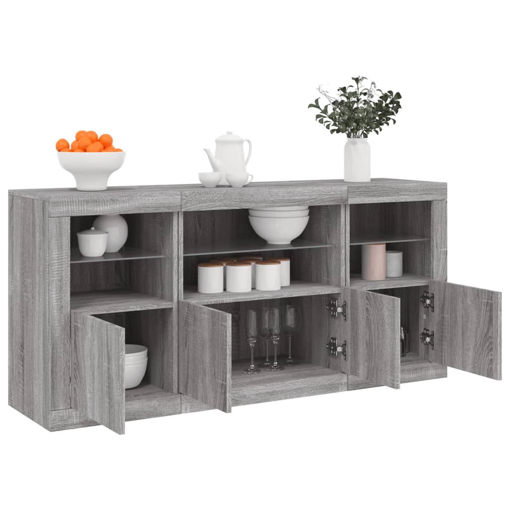 Skjenk Sonoma Grå med LED-lys 142,5x37x67 cm