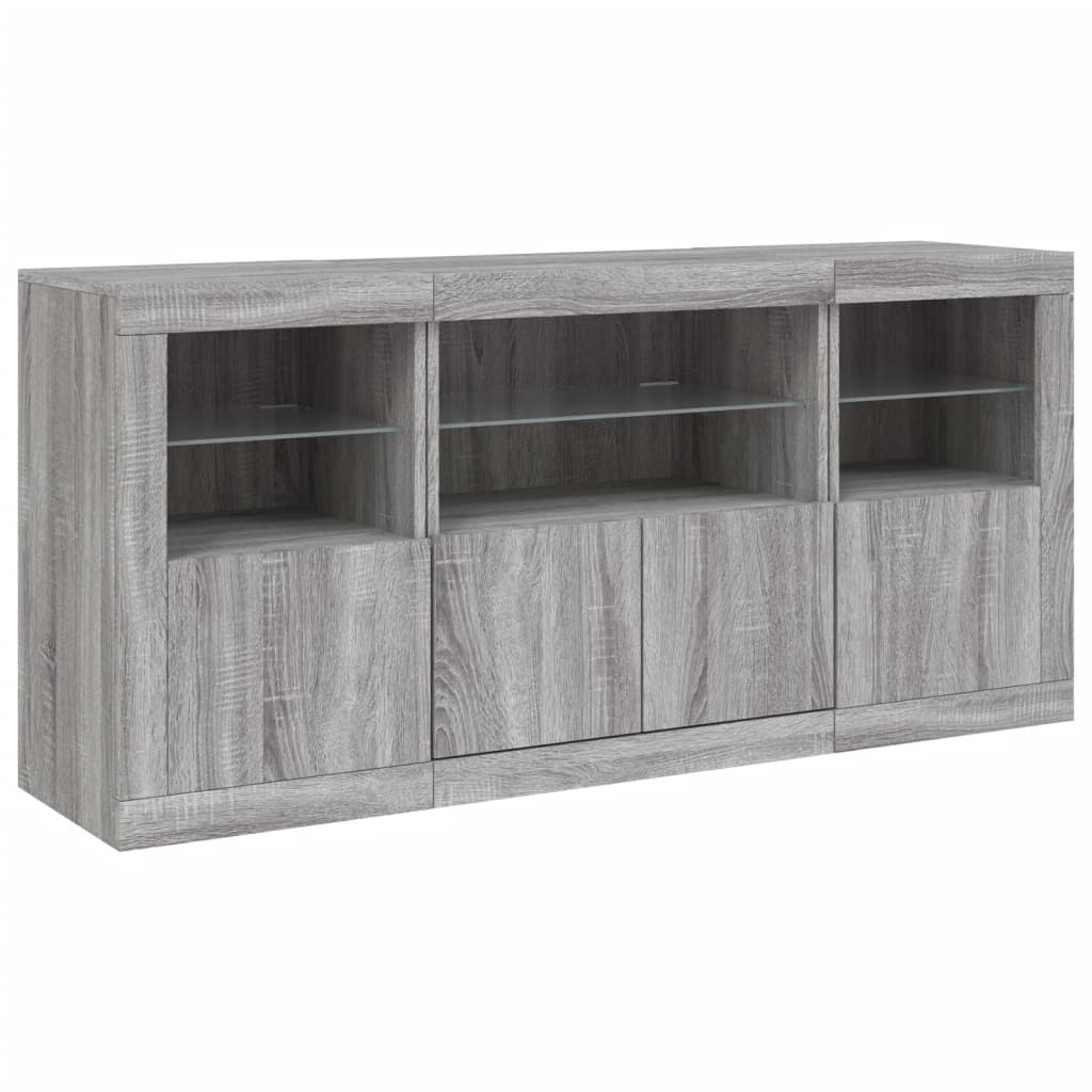 Skjenk Sonoma Grå med LED-lys 142,5x37x67 cm