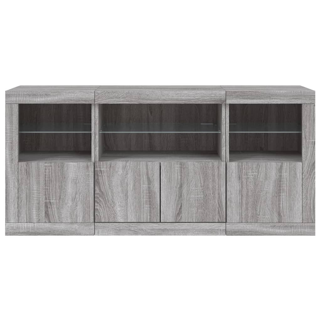 Skjenk Sonoma Grå med LED-lys 142,5x37x67 cm