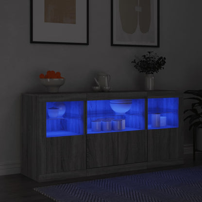 Skjenk Sonoma Grå med LED-lys 142,5x37x67 cm