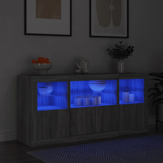 Skjenk Sonoma Grå med LED-lys 142,5x37x67 cm