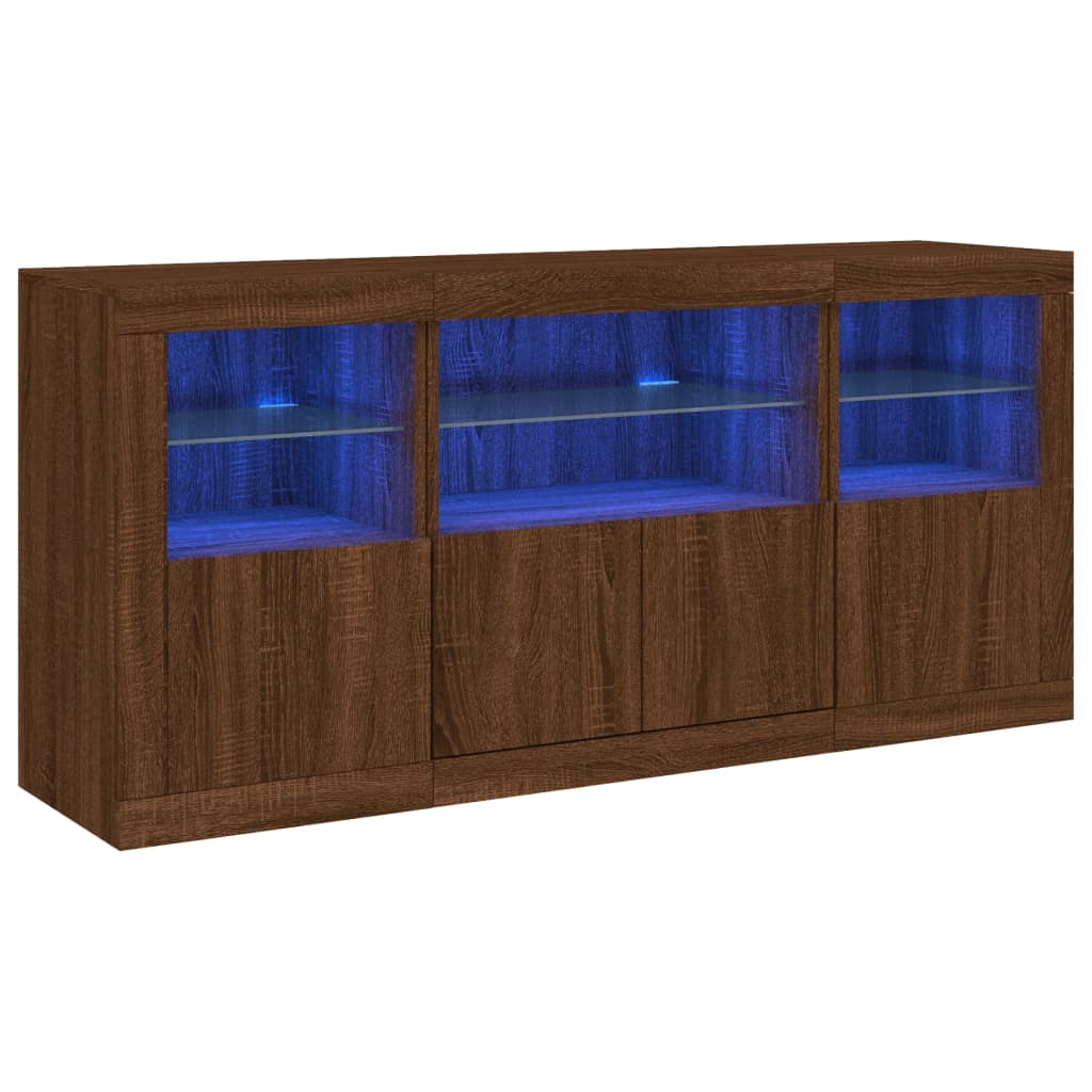 Skjenk Brun Eik med LED-lys 142,5x37x67 cm