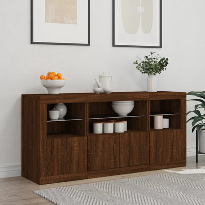 Skjenk Brun Eik med LED-lys 142,5x37x67 cm