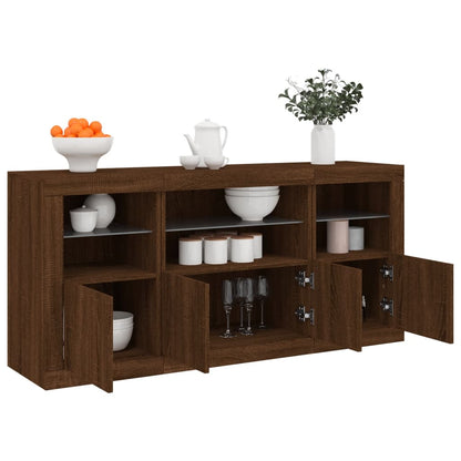 Skjenk Brun Eik med LED-lys 142,5x37x67 cm