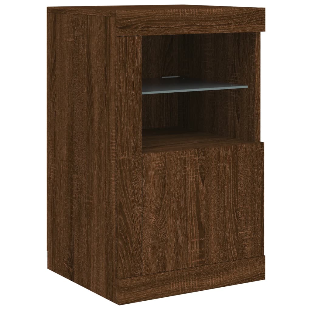 Skjenk Brun Eik med LED-lys 142,5x37x67 cm