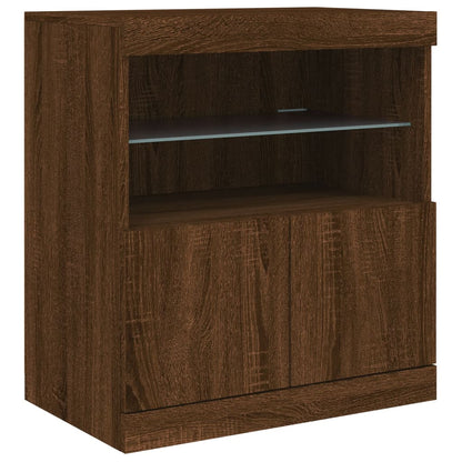 Skjenk Brun Eik med LED-lys 142,5x37x67 cm