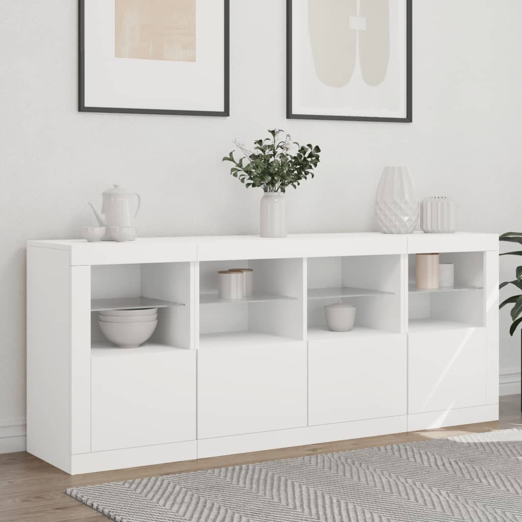 Skjenk Hvit med LED-lys 163x37x67 cm