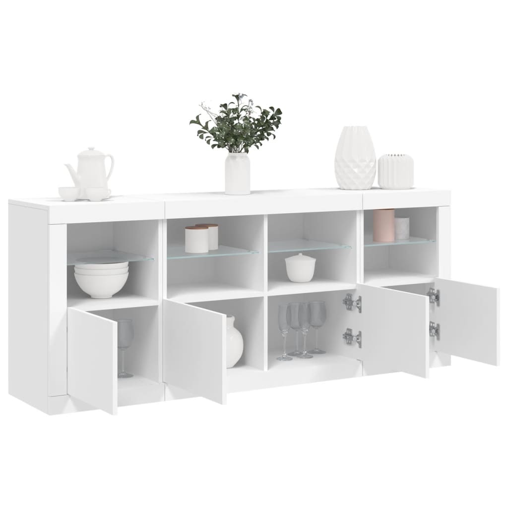 Skjenk Hvit med LED-lys 163x37x67 cm