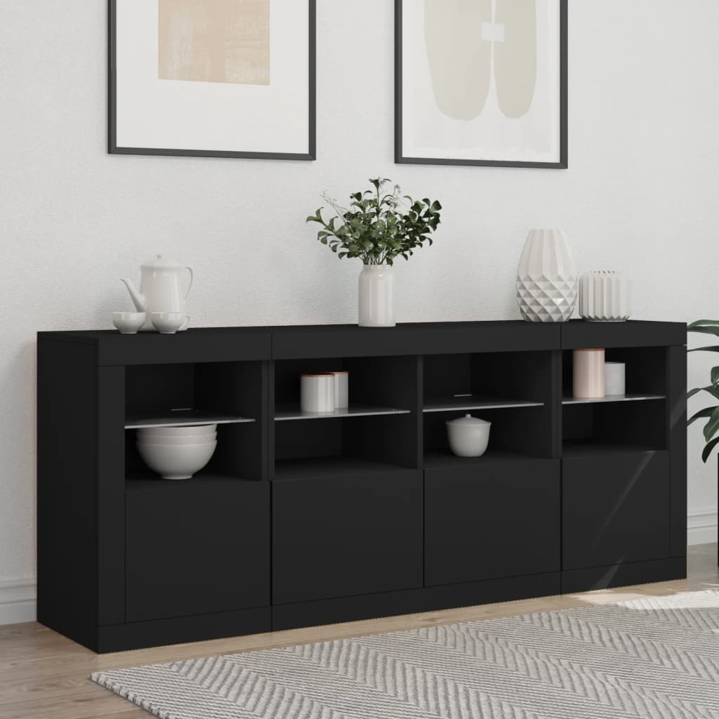 Skjenk Svart med LED-lys 163x37x67 cm