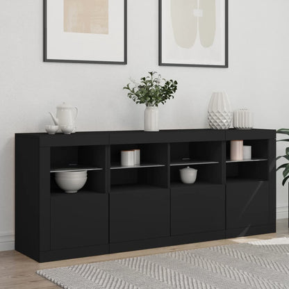 Skjenk Svart med LED-lys 163x37x67 cm