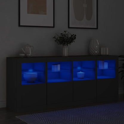 Skjenk Svart med LED-lys 163x37x67 cm