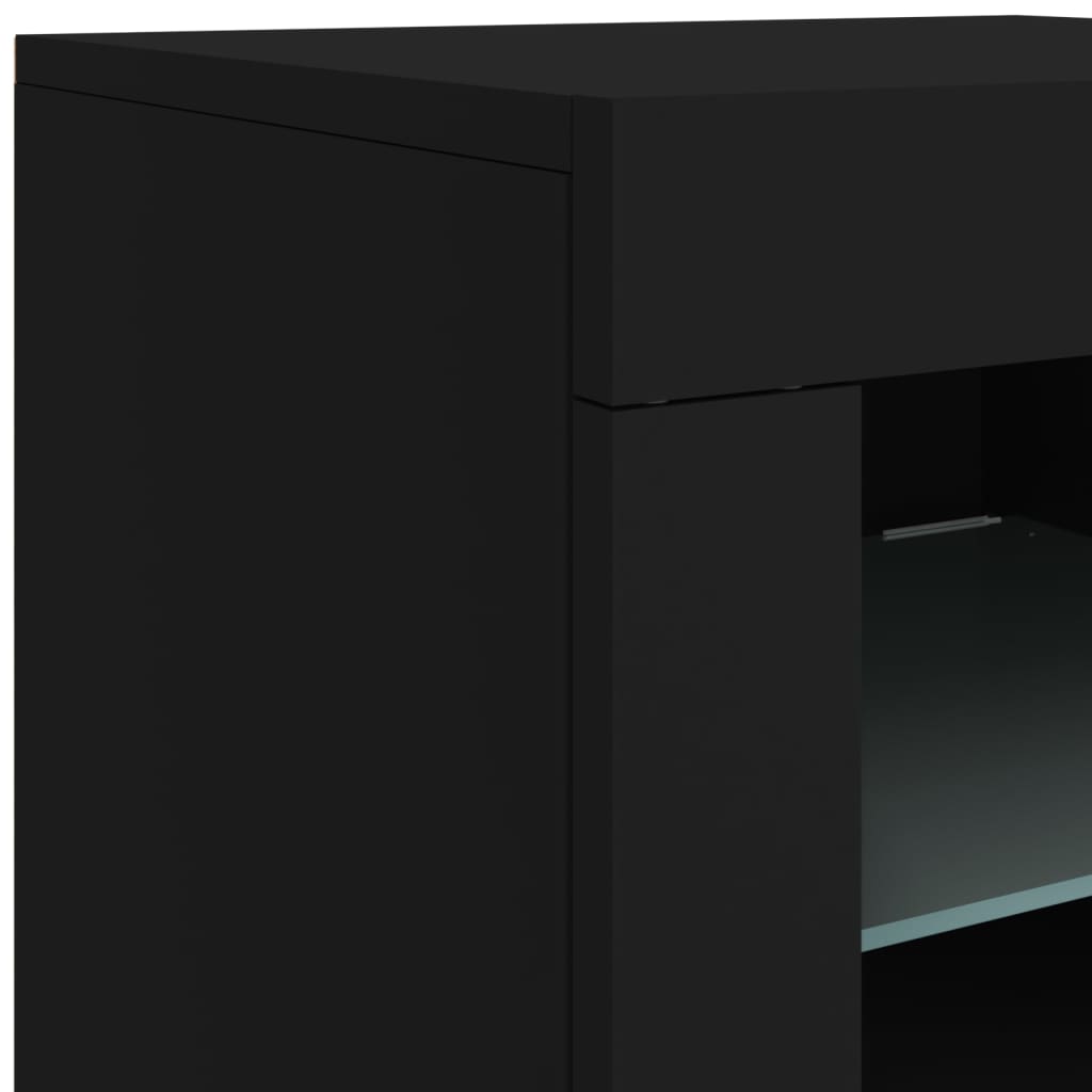Skjenk Svart med LED-lys 163x37x67 cm