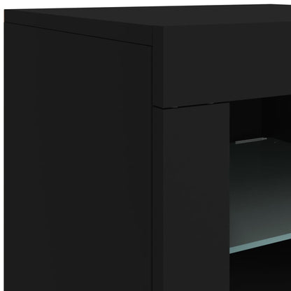 Skjenk Svart med LED-lys 163x37x67 cm