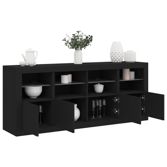 Skjenk Svart med LED-lys 163x37x67 cm