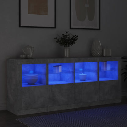 Skjenk Betonggrå med LED-lys 163x37x67 cm
