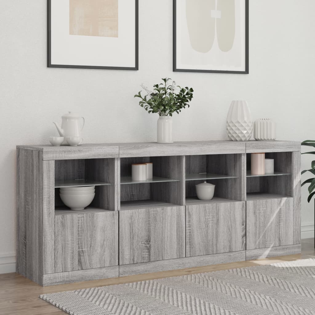 Skjenk Sonoma Grå med LED-lys 163x37x67 cm