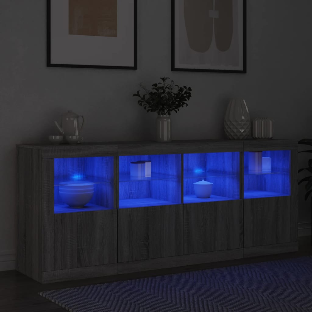 Skjenk Sonoma Grå med LED-lys 163x37x67 cm