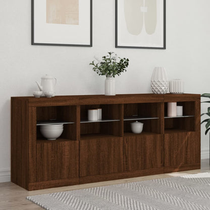 Skjenk Brun Eik med LED-lys 163x37x67 cm