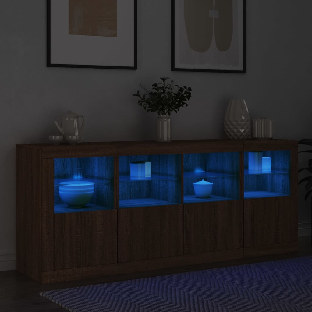 Skjenk Brun Eik med LED-lys 163x37x67 cm