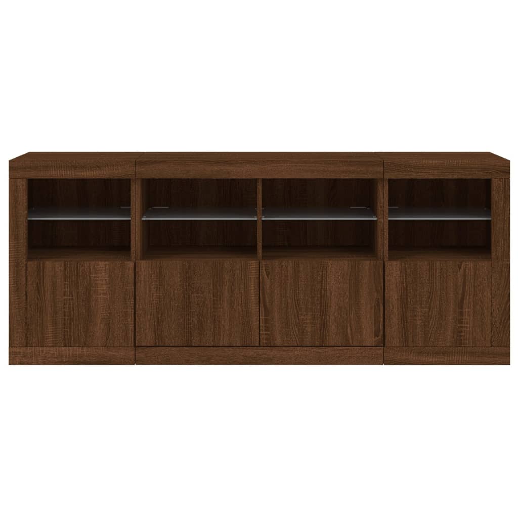 Skjenk Brun Eik med LED-lys 163x37x67 cm