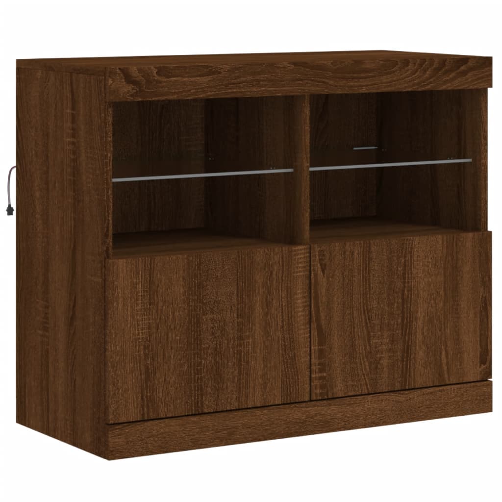 Skjenk Brun Eik med LED-lys 163x37x67 cm