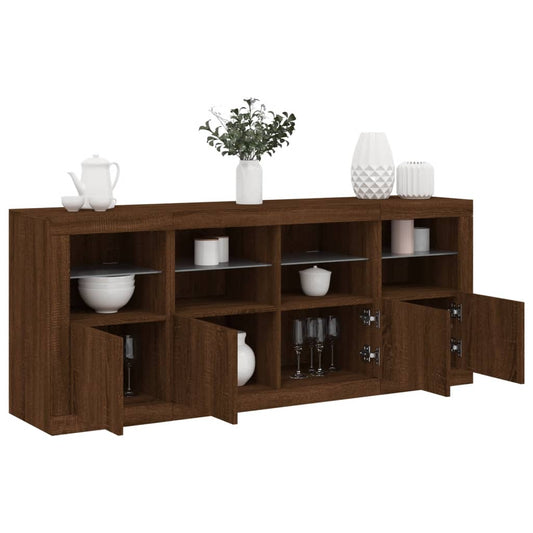 Skjenk Brun Eik med LED-lys 163x37x67 cm
