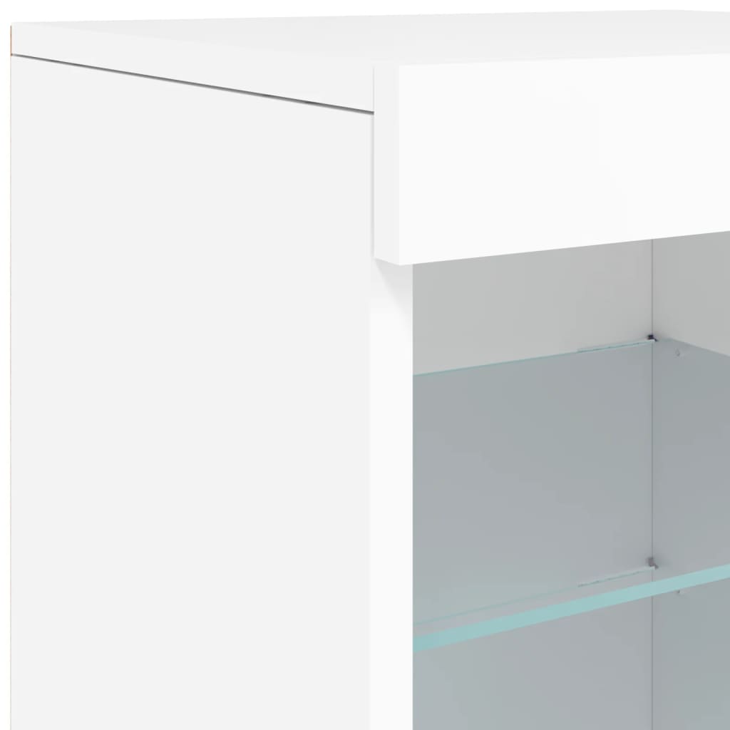 Skjenk Hvit med LED-lys 123x37x67 cm