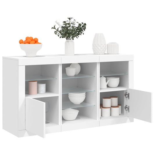 Skjenk Hvit med LED-lys 123x37x67 cm