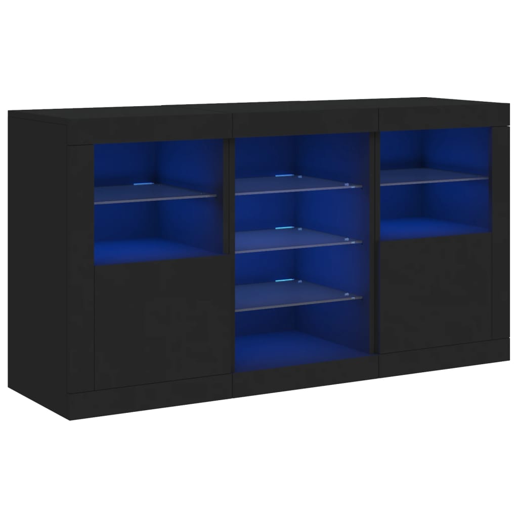 Skjenk Svart med LED-lys 123x37x67 cm