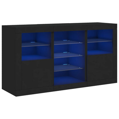 Skjenk Svart med LED-lys 123x37x67 cm