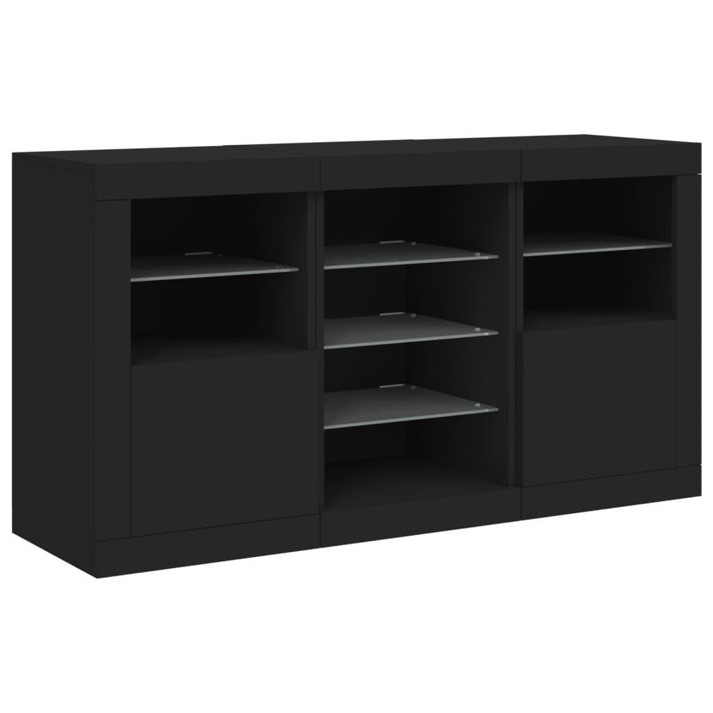 Skjenk Svart med LED-lys 123x37x67 cm