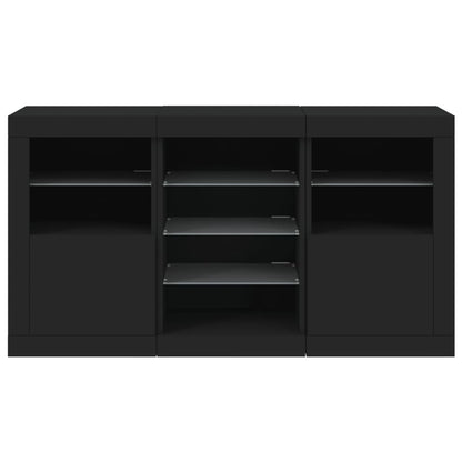 Skjenk Svart med LED-lys 123x37x67 cm