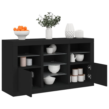 Skjenk Svart med LED-lys 123x37x67 cm