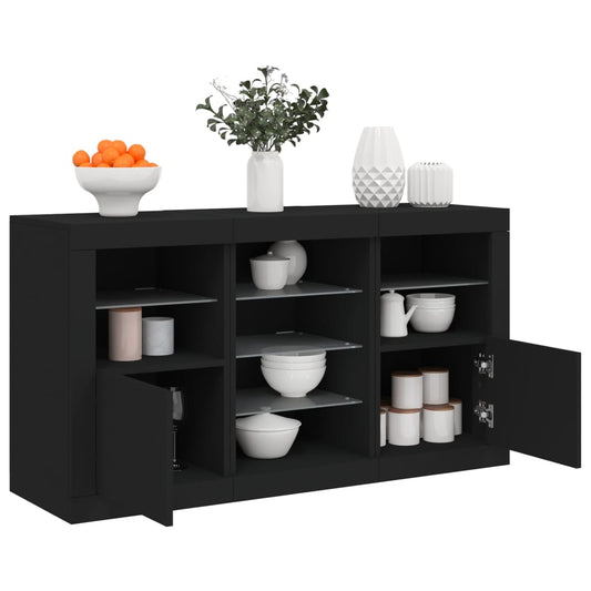 Skjenk Svart med LED-lys 123x37x67 cm