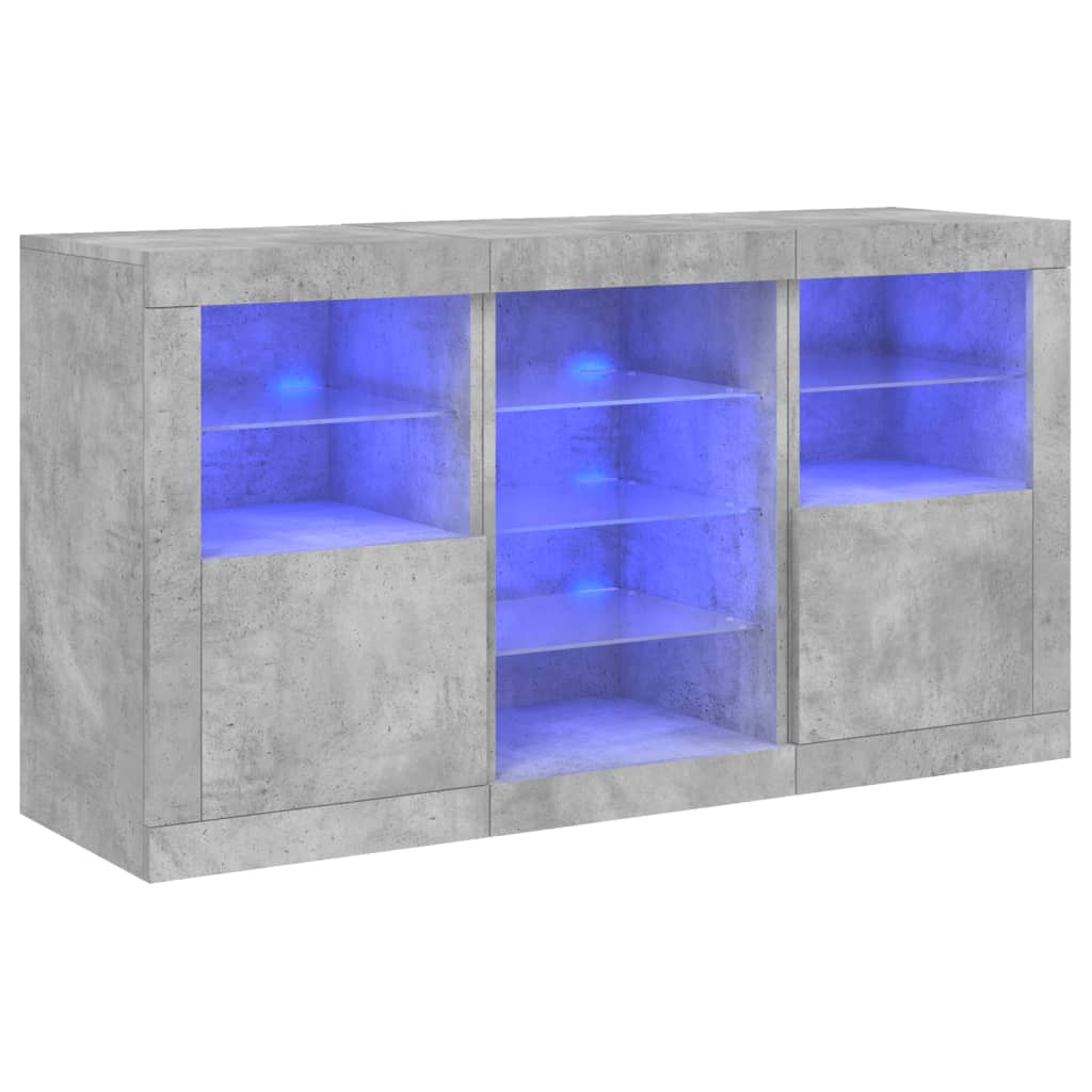 Skjenk Betonggrå med LED-lys 123x37x67 cm