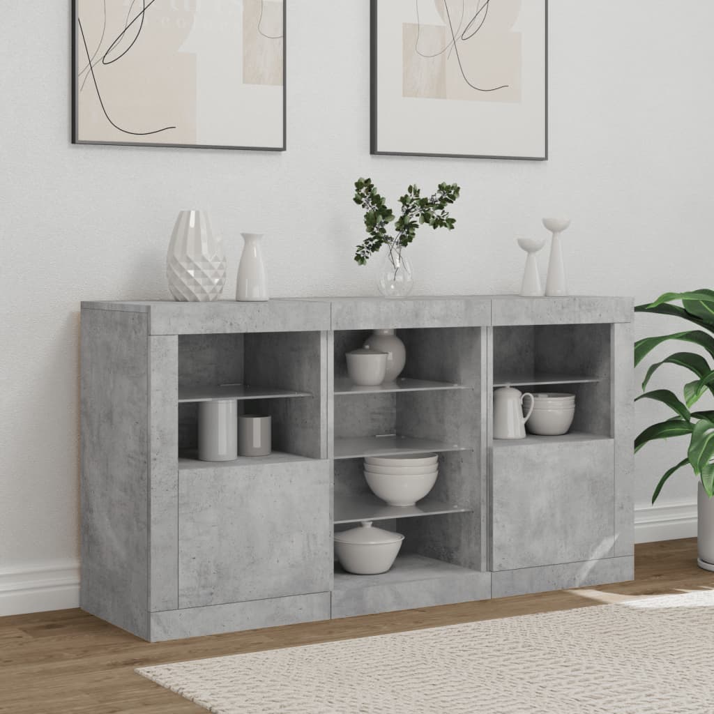 Skjenk Betonggrå med LED-lys 123x37x67 cm