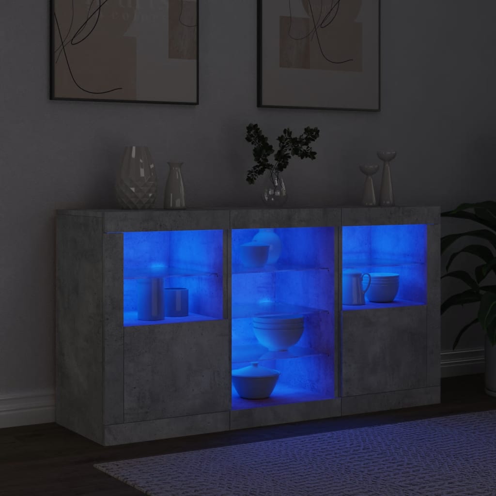 Skjenk Betonggrå med LED-lys 123x37x67 cm