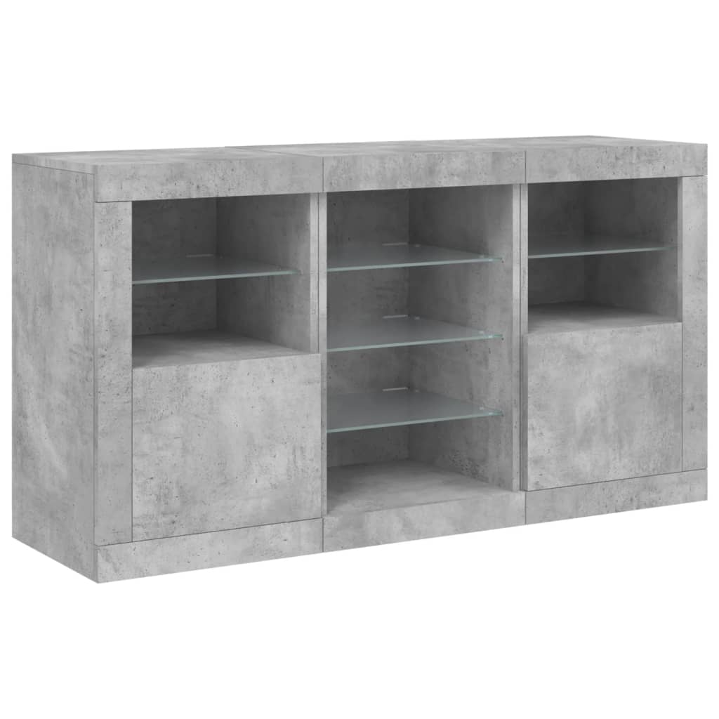 Skjenk Betonggrå med LED-lys 123x37x67 cm