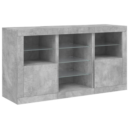 Skjenk Betonggrå med LED-lys 123x37x67 cm