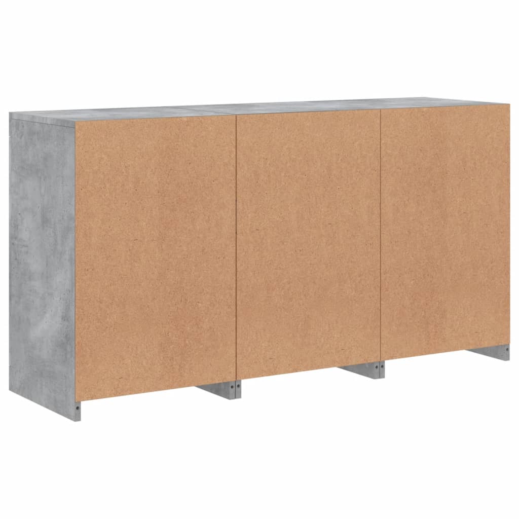 Skjenk Betonggrå med LED-lys 123x37x67 cm