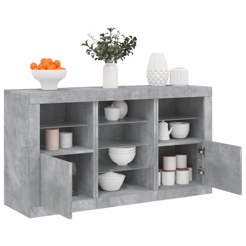 Skjenk Betonggrå med LED-lys 123x37x67 cm