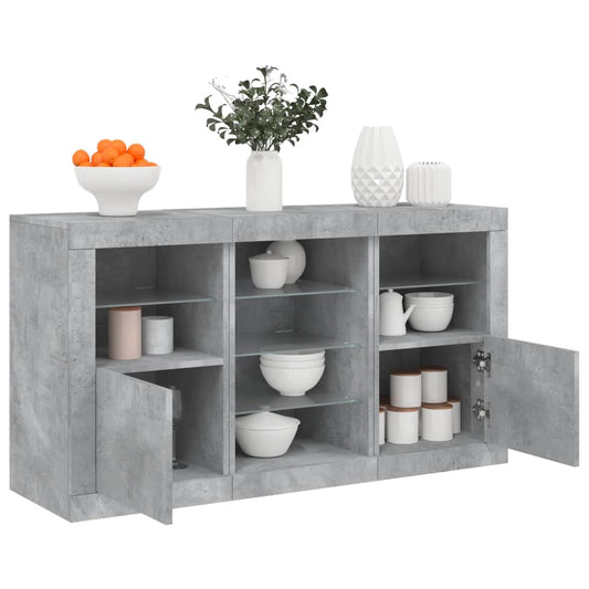 Skjenk Betonggrå med LED-lys 123x37x67 cm
