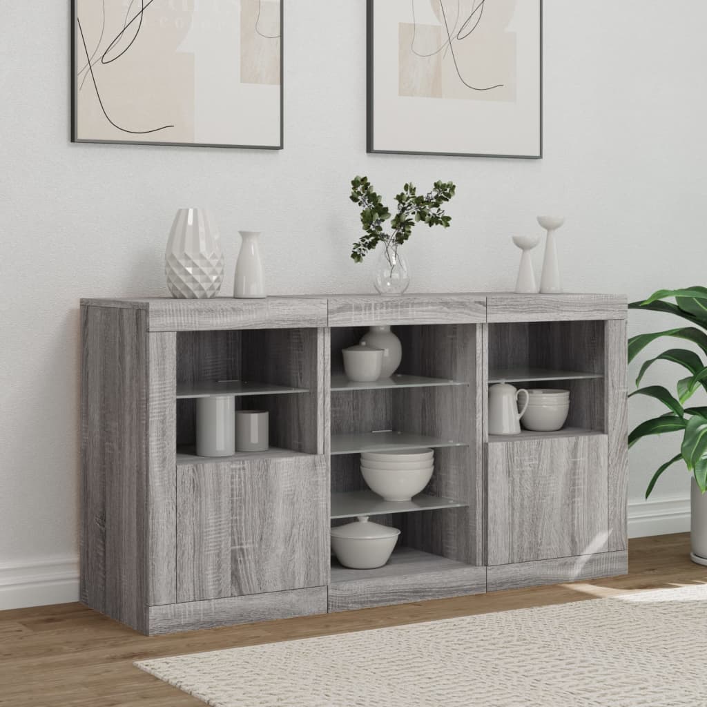 Skjenk Sonoma Grå med LED-lys 123x37x67 cm