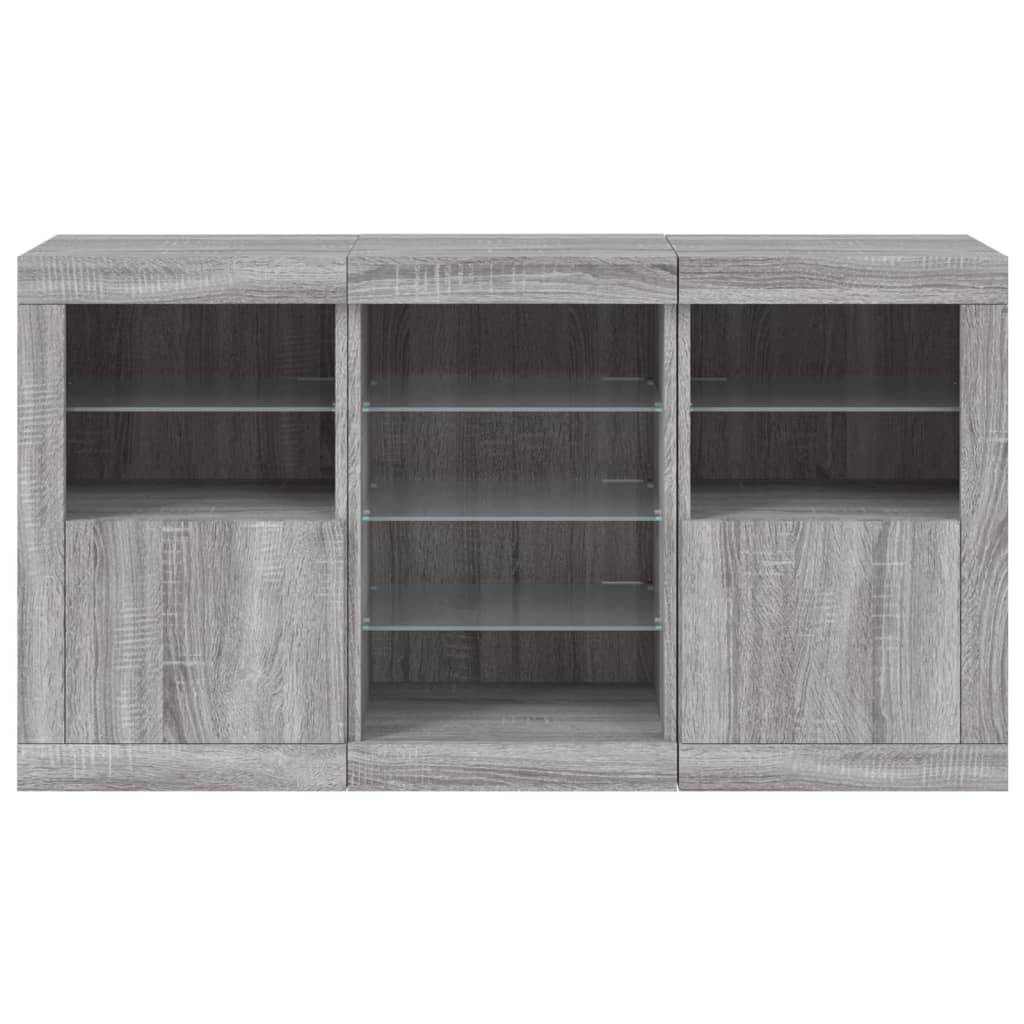 Skjenk Sonoma Grå med LED-lys 123x37x67 cm