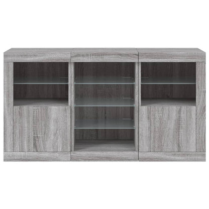 Skjenk Sonoma Grå med LED-lys 123x37x67 cm