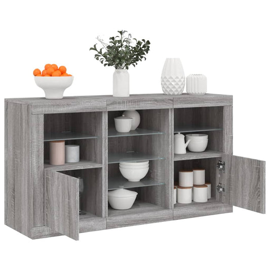 Skjenk Sonoma Grå med LED-lys 123x37x67 cm