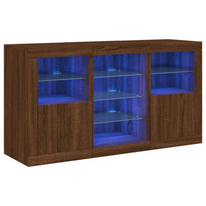 Skjenk Brun Eik med LED-lys 123x37x67 cm